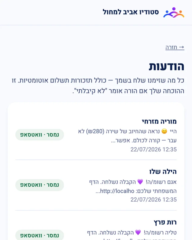 יומן הודעות עם הוכחת מסירה